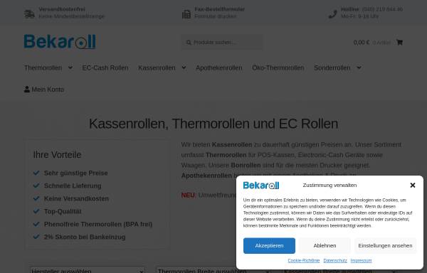 Vorschau von www.bekaroll.de, Bekaroll.de - Lieferant von Kassenrollen, Thermorollen und EC Rollen