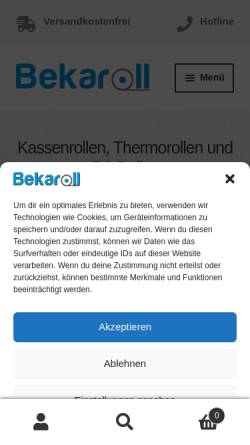 Vorschau der mobilen Webseite www.bekaroll.de, Bekaroll.de - Lieferant von Kassenrollen, Thermorollen und EC Rollen