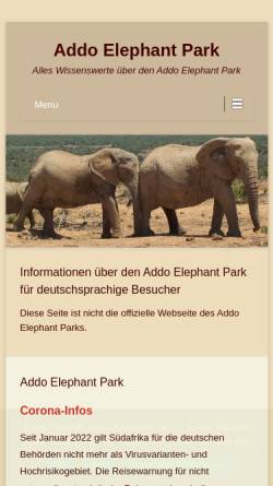 Vorschau der mobilen Webseite www.addoelephantpark.de, Addo Elephant Park