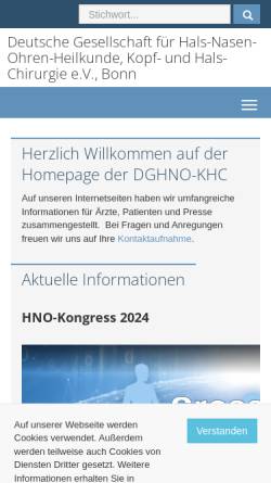 Vorschau der mobilen Webseite www.hno.org, Deutsche Gesellschaft für Hals-Nasen-Ohrenheilkunde