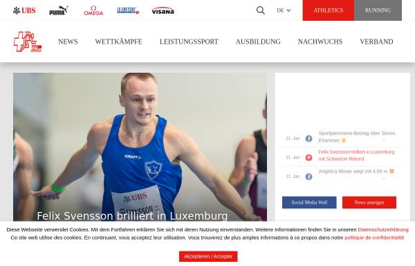 Vorschau von www.swiss-athletics.ch, Schweizerischer Leichtathletik Verband, SLV