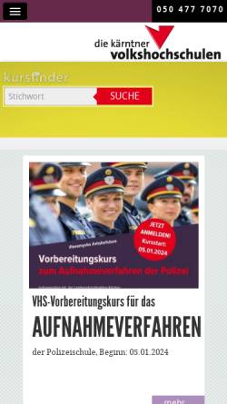 Vorschau der mobilen Webseite www.vhsktn.at, Die Kärntner Volkshochschulen