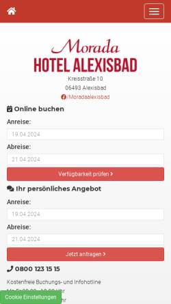 Vorschau der mobilen Webseite www.alexisbad.morada.de, Morada Hotel Alexisbad