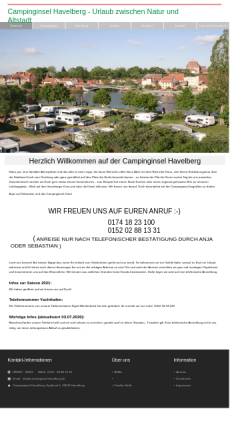 Vorschau der mobilen Webseite www.campinginsel-havelberg.de, Campinginsel Havelberg