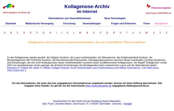 Vorschau von www.kollagenose.de, Kollagenose-Archiv