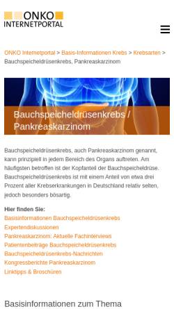 Vorschau der mobilen Webseite www.krebsgesellschaft.de, Bauchspeicheldrüsenkrebs, Pankreaskarzinom
