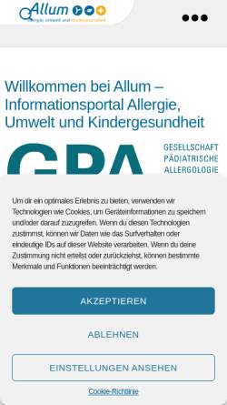 Vorschau der mobilen Webseite www.allum.de, Allergie, Umwelt und Gesundheit