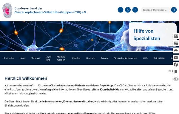 Vorschau von www.clusterkopf.de, CSG - Clusterkopfschmerz-Selbsthilfe-Gruppe