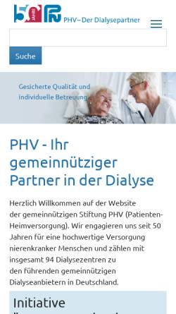Vorschau der mobilen Webseite www.phv-dialyse.de, PHV - Der Dialysepartner Patienten-Heimversorgung