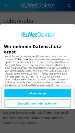 Vorschau der mobilen Webseite www.netdoktor.de, Netdoktor: Leberkrebs