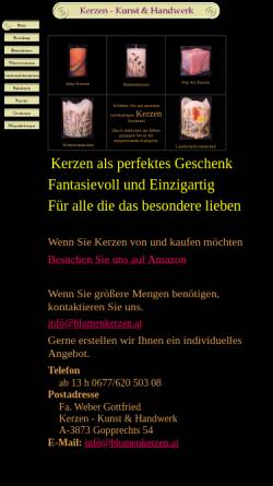 Vorschau der mobilen Webseite www.blumenkerzen.at, Fa. Weber Gottfried - Blumenkerzen