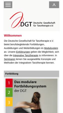 Vorschau der mobilen Webseite www.dgt-tanztherapie.de, Deutsche Gesellschaft für Tanztherapie e.V.