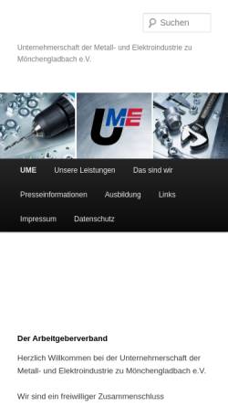 Vorschau der mobilen Webseite www.ume-mg.de, Unternehmerschaft der Metall- und Elektroindustrie zu Mönchengladbach e.V.