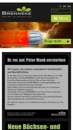 Vorschau der mobilen Webseite www.brenneke-ammunition.de, Brenneke GmbH