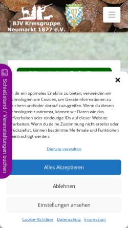 Vorschau der mobilen Webseite www.bjv-neumarkt.de, Kreisgruppe Neumarkt des Bayerische Jagdschutz- und Jägerverband