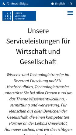 Vorschau der mobilen Webseite www.tt.uni-hannover.de, Hannover Uni-Transfer - Unternehmensgründung