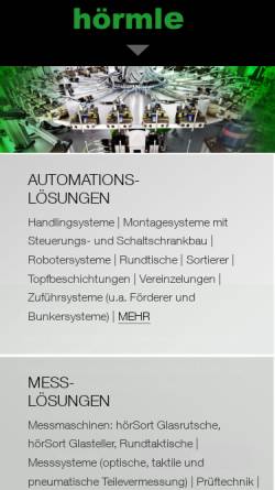 Vorschau der mobilen Webseite www.hoermle.de, Hörmle Zufuhr- und Montagetechnik