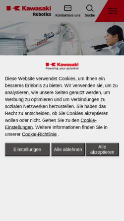 Vorschau der mobilen Webseite www.kawasakirobot.de, Kawasaki Robotics Deutschland GmbH