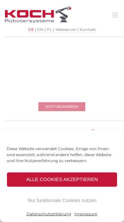 Vorschau der mobilen Webseite koch-roboter.de, Koch Robotersysteme