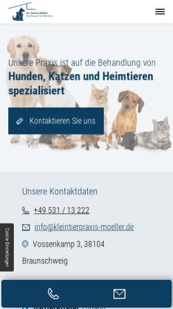 Vorschau der mobilen Webseite www.kleintierpraxis-möller.de, Kleintierpraxis Dr. med. vet. Stefan Möller