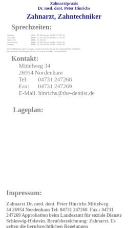 Vorschau der mobilen Webseite www.the-dentist.de, Zahnarztpraxis Dr. Peter Hinrichs