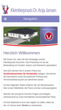 Vorschau der mobilen Webseite www.tierarzt-vechelde.de, Kleintierpraxis Dr. Anja Jansen