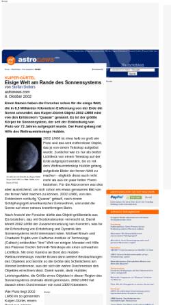 Vorschau der mobilen Webseite www.astronews.com, Kuiper-Gürtel: Eisige Welt am Rande des Sonnensystems