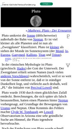 Vorschau der mobilen Webseite www.neunplaneten.de, Planet Pluto