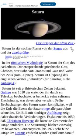 Vorschau der mobilen Webseite www.neunplaneten.de, Planet Saturn