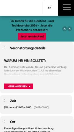 Vorschau der mobilen Webseite www.nextmedia-hamburg.de, Gamecity Hamburg