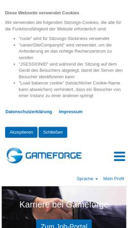 Vorschau der mobilen Webseite corporate.gameforge.com, Gameforge AG