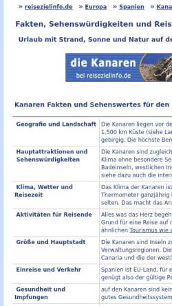 Vorschau der mobilen Webseite www.reisezielinfo.de, Die Kanaren - Informationen für Urlaub und Reise