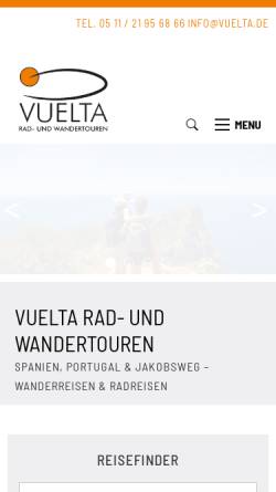 Vorschau der mobilen Webseite www.vuelta.de, Vuelta Rad- und Wandertouren