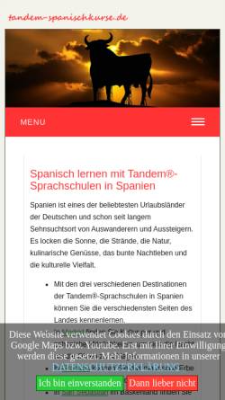 Vorschau der mobilen Webseite www.tandem-spanischkurse.de, Tandem - Sprachreiseveranstalter