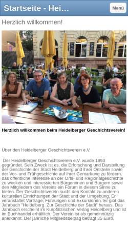 Vorschau der mobilen Webseite haidelberg-start.jimdo.com, Heidelberger Geschichtsverein