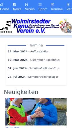Vorschau der mobilen Webseite www.wolmirstedter-kanu-verein.de, Wolmirstedter Kanu-Verein e.V.