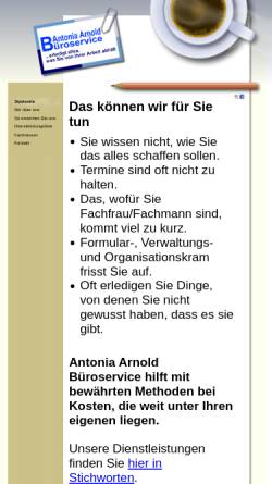 Vorschau der mobilen Webseite www.arnold-bueroservice.de, Antonia Arnold Büroservice