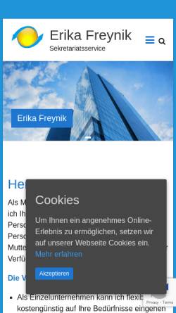 Vorschau der mobilen Webseite www.erikafreynik.de, Sekretariatsservice Erika Freynik