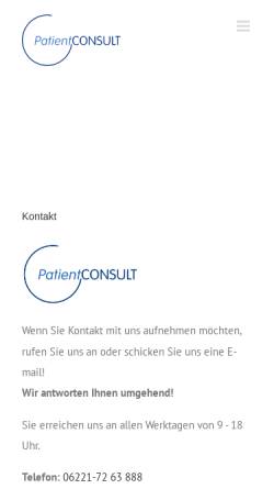 Vorschau der mobilen Webseite www.patientconsult.de, PatientConsult GmbH