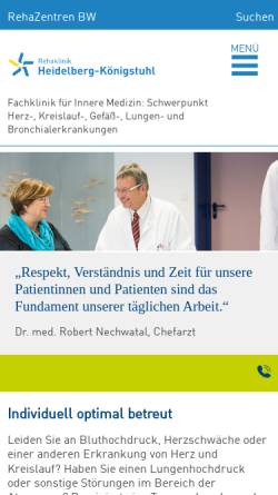 Vorschau der mobilen Webseite www.rehaklinik-koenigstuhl.de, Rehabilitationsklinik Heidelberg-Königstuhl