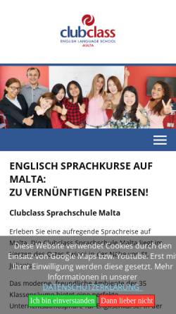 Vorschau der mobilen Webseite www.sprachkurse-malta.de, Clubclass Residential Sprachschule