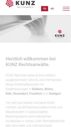 Vorschau der mobilen Webseite www.kunzrechtsanwaelte.de, Kunz Rechtsanwälte