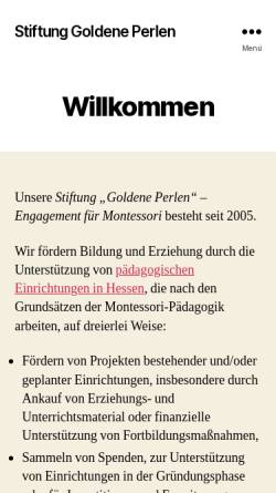 Vorschau der mobilen Webseite www.stiftung-goldene-perlen.de, Stiftung Goldene Perlen - Engagement für Montessori