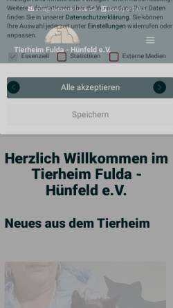 Vorschau der mobilen Webseite www.tierheim-fulda.de, Tierheim Fulda-Hünfeld e.V.