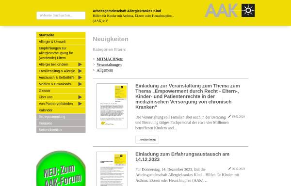 Vorschau von www.aak.de, Arbeitsgemeinschaft Allergiekrankes Kind e.V.