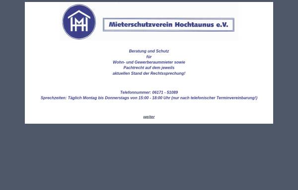 Vorschau von www.mieterschutzverein-hochtaunus-ev.de, Mieterschutzverein Hochtaunus e.V.