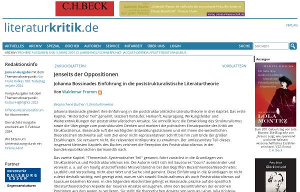 Vorschau von www.literaturkritik.de, Jenseits der Oppositionen