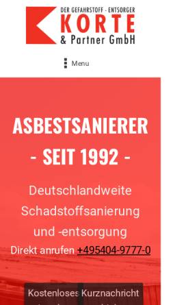 Vorschau der mobilen Webseite asbest-korte.de, Korte & Partner GmbH