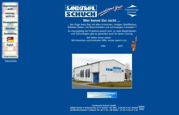 Vorschau von www.sandstrahl-schuch.de, Sandstrahl Schuch GmbH