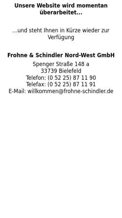 Vorschau der mobilen Webseite www.frohne-schindler.de, Frohne & Schindler Nord-West GmbH